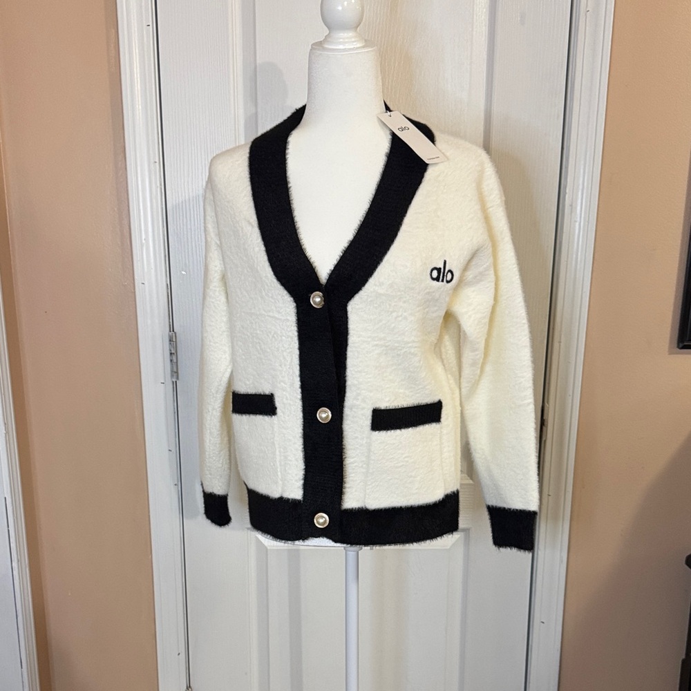 Alo Cream and Black Cardigan